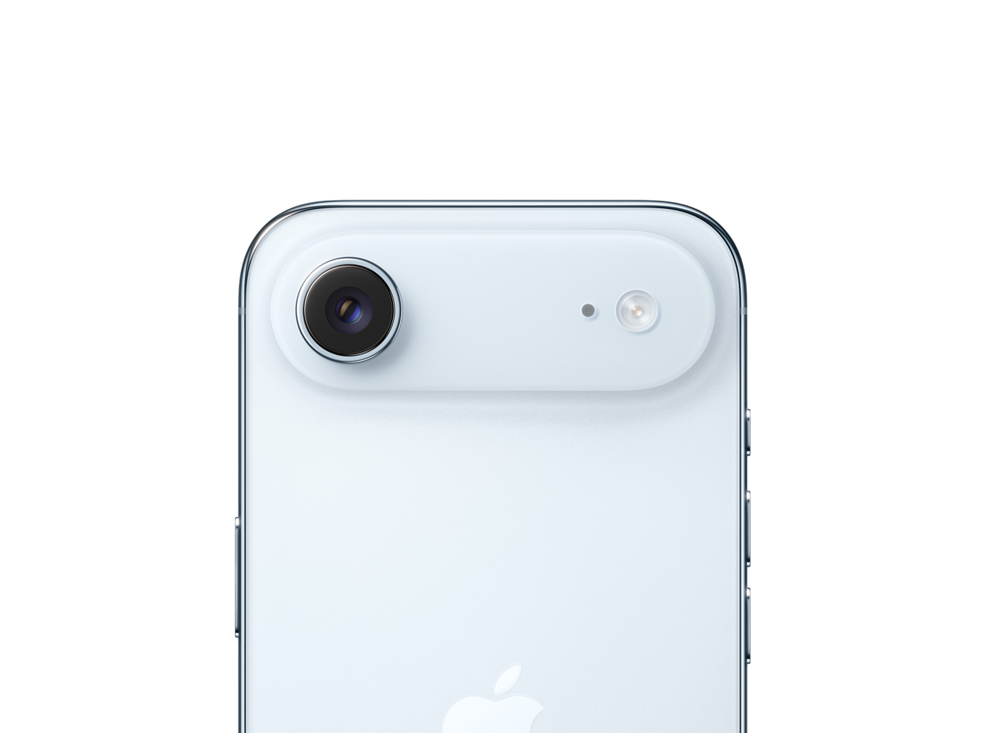 iPhone Air, back exterior, Sky Blue colour, Fusion camera system in plateau at top