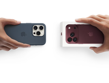 Dos manos intercambian un iPhone 17 con funda de silicón por un nuevo iPhone 18 Pro en su caja.
