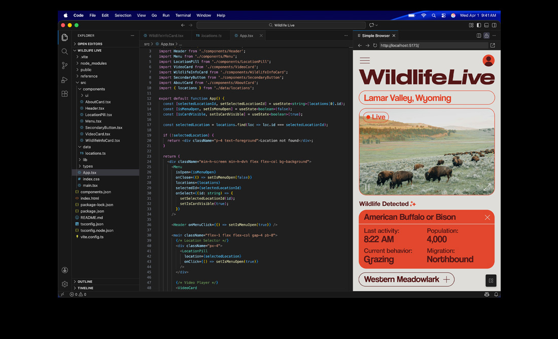 Pantalla de una MacBook Pro programando una app con Visual Studio Code