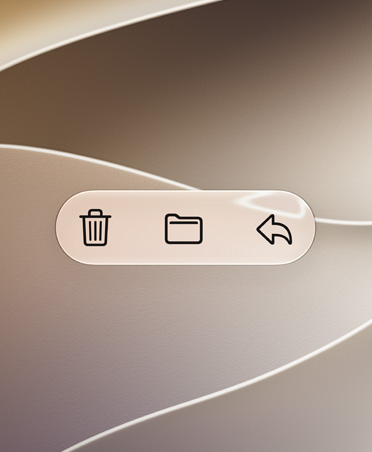 Pulsanti dell’app Mail, tra cui Elimina, Sposta e Rispondi, su uno sfondo dorato con linee, il contrasto elevato li rende molto leggibili