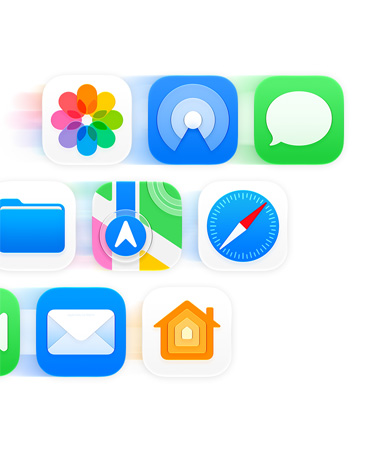 Griglia di icone di app come Messaggi, Safari e Mail