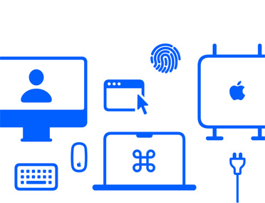 Logo de Configuración Personalizada, con distintos íconos relacionados a la Mac, como un mouse y un teclado