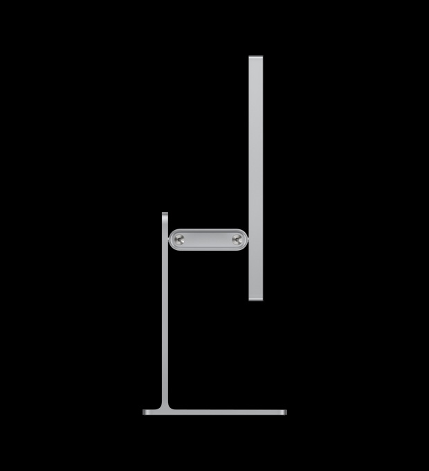 Studio Display XDR mounted on the tilt- and height-adjustable stand, shown from the side to highlight the counterbalancing arm