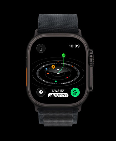 Apple Watch Ultra 3, black colour, titanium case, Compass app, marked waypoints, strap, black Alpine Loop